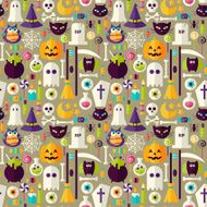 Flat Beige Halloween Trick or Treat Objects Seamless Pattern N2
