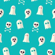 Vector Flat Seamless Scary Ghost and Spirit Halloween Pattern N2