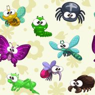 Seamless pattern with funny cartoon insects N2