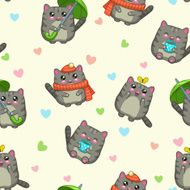 Seamless pattern with cute cartoon grey cats N2