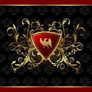 gold floral packing with heraldic elements
