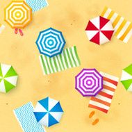 Colorful beach umbrellas and towels at the sand seamless pattern