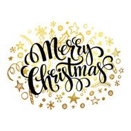 Merry Christmas lettering in golden doodle pattern N2
