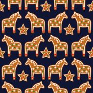 Seamless pattern with Christmas gingerbread cookies - xmas star horse N2