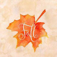 Watercolor maple leaf and Fall word N2