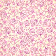 Pink abstract doodle flowers seamless pattern