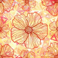 Ornate orange flowers on abstract triangles