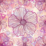 Ornate pink flowers on abstract triangles