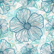 Ornate blue flowers on abstract triangles