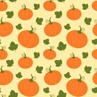 cartoon pumpkin with leaves seamless pattern background illustration