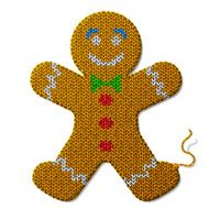 Gingerbread man of knitted fabric isolated on white background N2