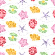 Marine vector seamless pattern with sea shells N2