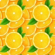 Juicy orange slices with green leaves seamless pattern