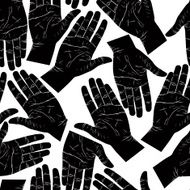 Open hands searching each other to shake seamless pattern black N2