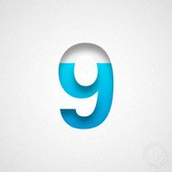 Number 9 Design &quot;Nine&quot; - Blue on Watercolor Paper