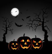 Halloween night with pumpkins on gray background