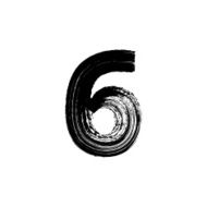 Number Six 6 hand drawn with dry brush N2