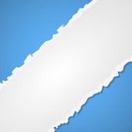 Torn crumpled white paper adhesive sticky tape on blue background