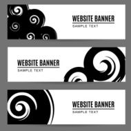 Abstract monochrome watercolor ink painted banners with spirals