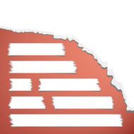 Torn crumpled white paper and set of different size adhesive