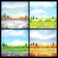 Steppe in different seasons Watercolor landscape