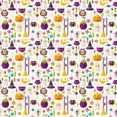 Flat Halloween Trick or Treat Objects Seamless Pattern N2