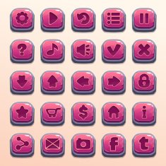 Big set of cartoon pink stone vector buttons
