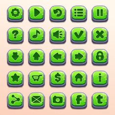 Big set of cartoon green buttons