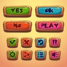 Set of cartoon wooden buttons N3