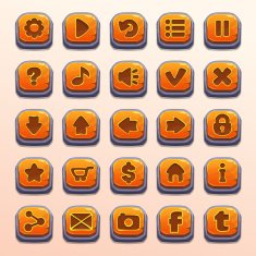 Big set of cartoon orange buttons
