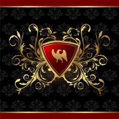 gold floral packing with heraldic elements