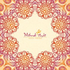 Vintage ethnic square floral frame in Indian mehndi style