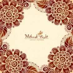 Vintage flowers ethnic frame in Indian mehndi style