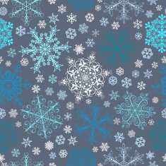 Seamless pattern of snowflakes blue and light on gray N2