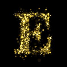 Sparkling letter E of glittering stars bokeh N2