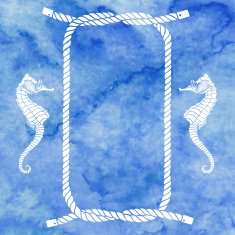 Nautical card with frame marine knots ropes and seahorse N3