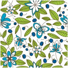 Blueberry seamless pattern with flowers N2