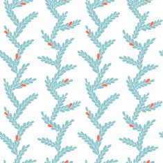 Blue branches with red accents on white background N2