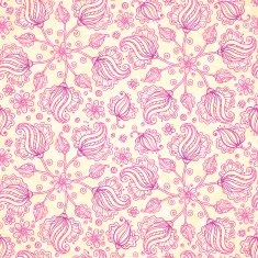 Pink abstract doodle flowers seamless pattern