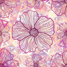 Ornate pink flowers on abstract triangles