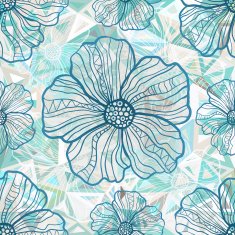 Ornate blue flowers on abstract triangles