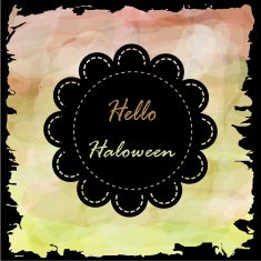 Black circle banner on light pink green vintage halloween backgr N2