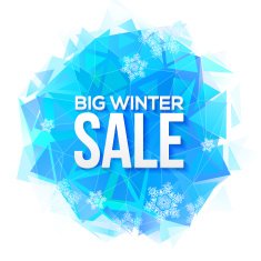 Big Winter Sale sign on blue ice and snowflakes background