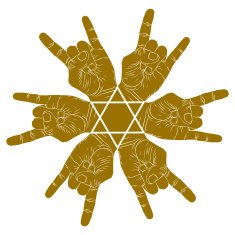 Six rock hands abstract symbol with hexagonal star