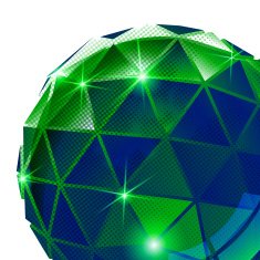 Plastic pixilated background with dimensional sphere synthetic