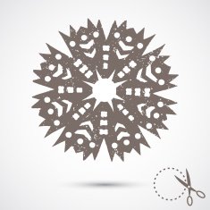 Paper snowflake with scratches on grey background Silhouette