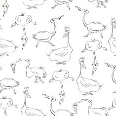 Black and white vector seamless pattern with turkeys silhouettes N2