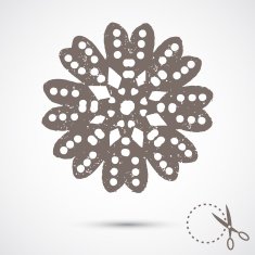 Paper snowflake with scratches on grey background Silhouette N3