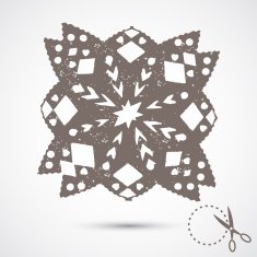 Paper snowflake with scratches on grey background Silhouette N4
