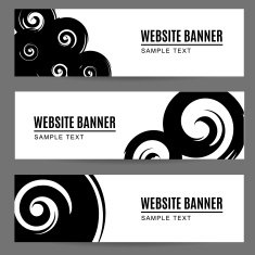 Abstract monochrome watercolor ink painted banners with spirals